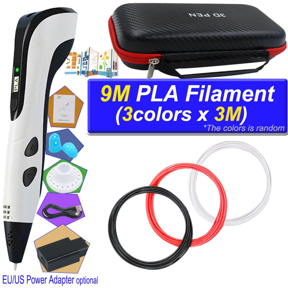 2026 3D Pen Set for Children 3D Printing Pen with LED Screen 200M PLA Power Adapter Travel Box Christmas Birthday Gift for Kids