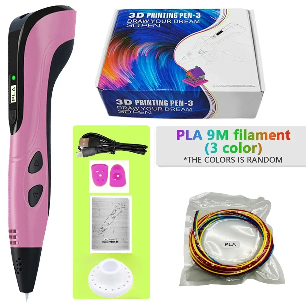 Third-Generation Super 3D Pen, with 1.75mm PLA Filament, LED Display, 3D Printing Pen, Children's Birthday or Christmas Gift