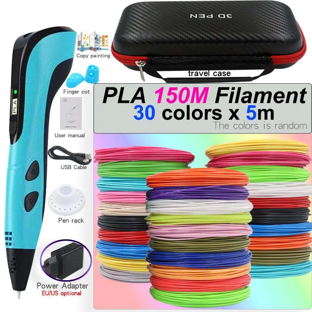 3D Printing Pen Set for Children with LCD Screen Power Adapter 30Color PLA Filament Travel Case Birthday Christmas Gift for Kids