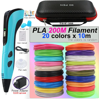 3D Printing Pen Set for Children with LCD Screen Power Adapter 30Color PLA Filament Travel Case Birthday Christmas Gift for Kids