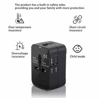 Universal Travel AC Power Adapter with Dual USB Ports EU US UK AU Outlet Converter Socket Plug Global Conversion Charger