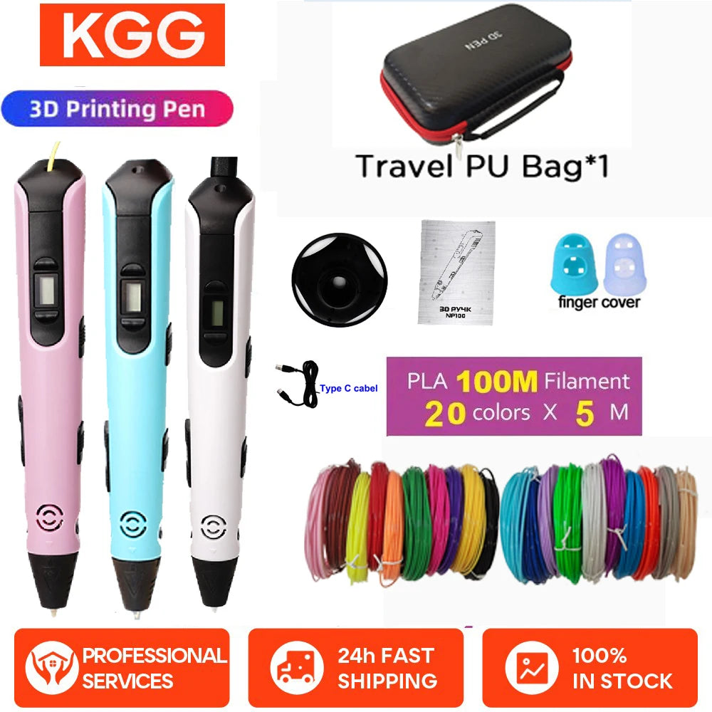 3D Pen for Children 3D Printing Pen with LED Screen 100M PLA 3M 40 Colors USB With Storage Box Christmas Birthday Gift for Kids