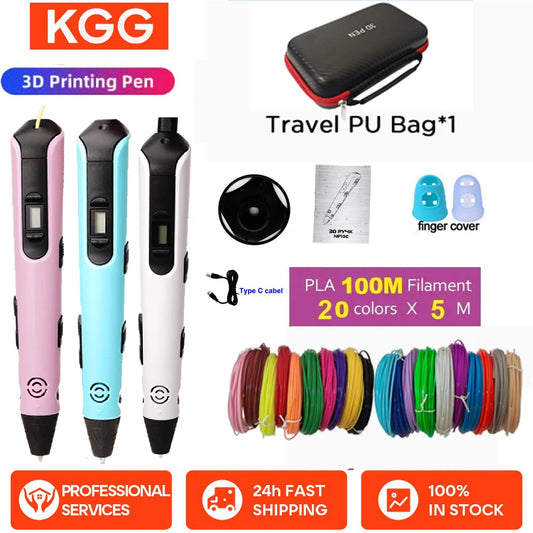 3D Pen for Children 3D Printing Pen with LED Screen 100M PLA 3M 40 Colors USB With Storage Box Christmas Birthday Gift for Kids