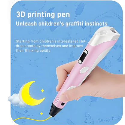 3D Pen for Kids Children 3D Drawing Printing Pen with LCD Screen Power Adapter 200M PLA Filament DIY Gift for Christmas Birthday