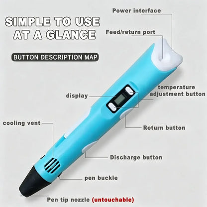 Electronic 3D Printing Pen with Base,USB Type-C 9M PLA Consumables High-Temperature 3D Drawing Tool Christmas and Birthday Gift