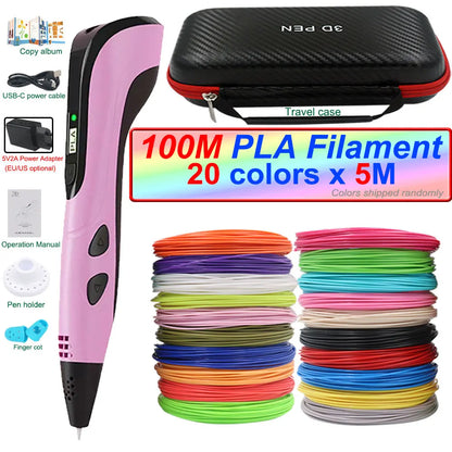 2026 New 3D Printing Pen 3D Pen for Children with Power Adapter 200M PLA Filament Travel Case Birthday Christmas Gift for Kids