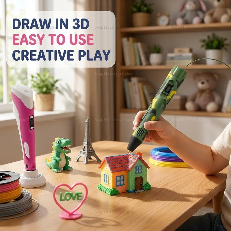3D Pen Set 3d Printing Pen Drawing Pencil DIY Pens PLA Filament Birthday Christmas Gift For Kids Children Graffti with Charger
