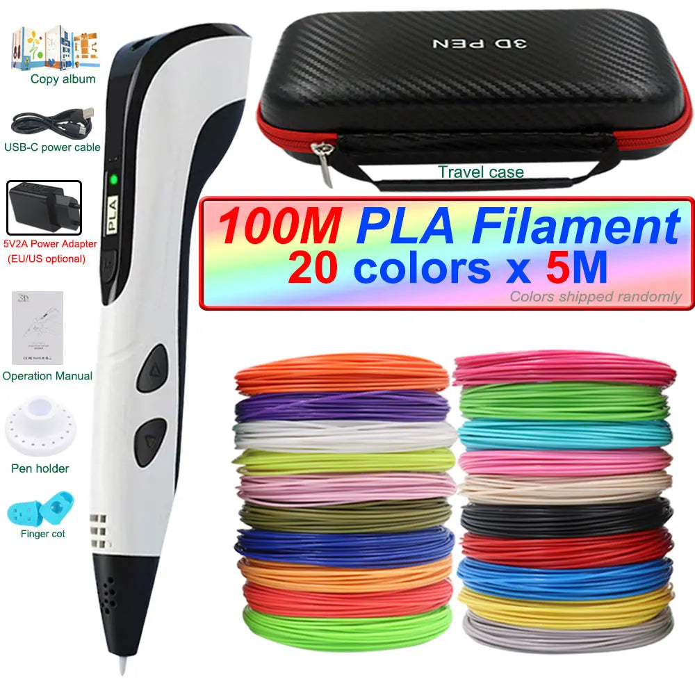 2026 New 3D Printing Pen 3D Pen for Children with Power Adapter 200M PLA Filament Travel Case Birthday Christmas Gift for Kids