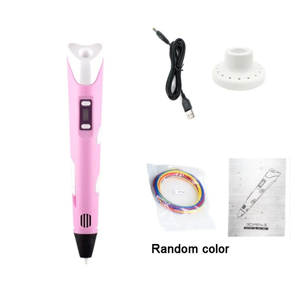 USB 3D Printing Pen Adjustable Speed LED Display DIY Drawing Pens Safe Painting with PLA Filament 3D Graffiti Drawing Tool