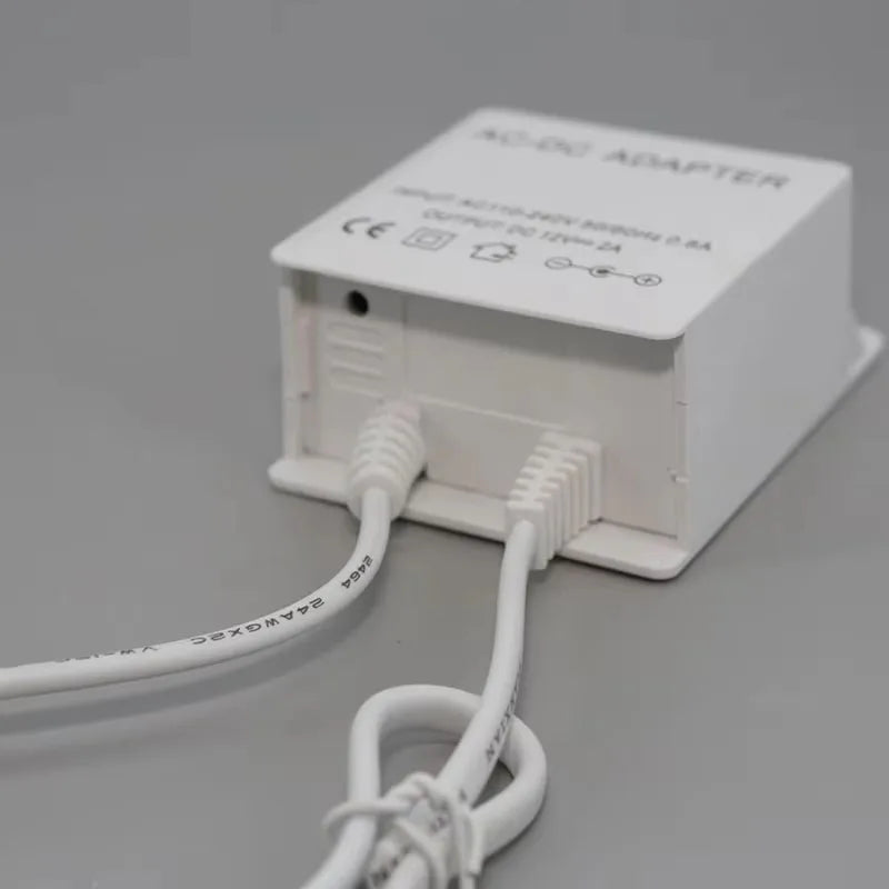12V 2A Power Supply Adapter for CCTV Security Camera - US/EU Plug, White Waterproof Mini DC Power Adapters