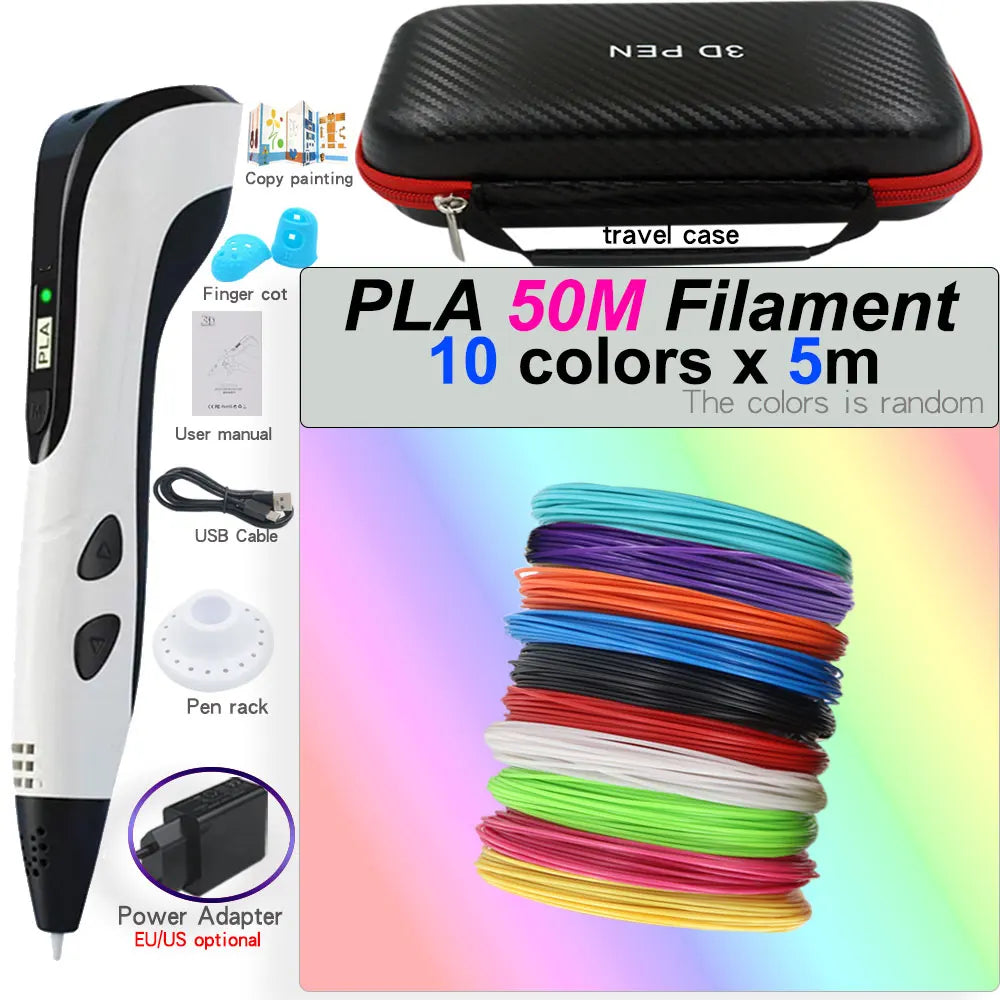 3D Printing Pen Set for Children with LCD Screen Power Adapter 30Color PLA Filament Travel Case Birthday Christmas Gift for Kids