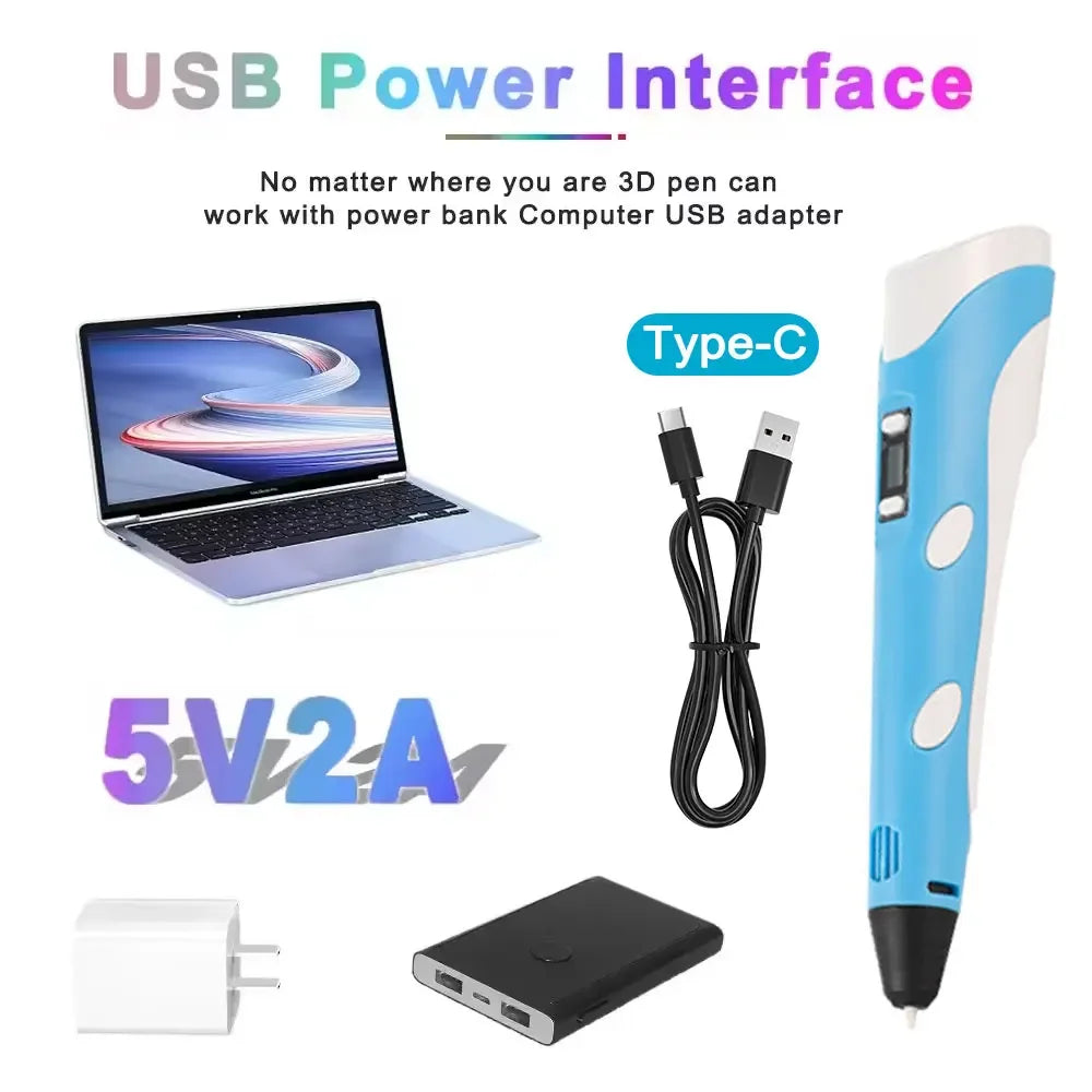 Electronic 3D Printing Pen with Base,USB Type-C 9M PLA Consumables High-Temperature 3D Drawing Tool Christmas and Birthday Gift
