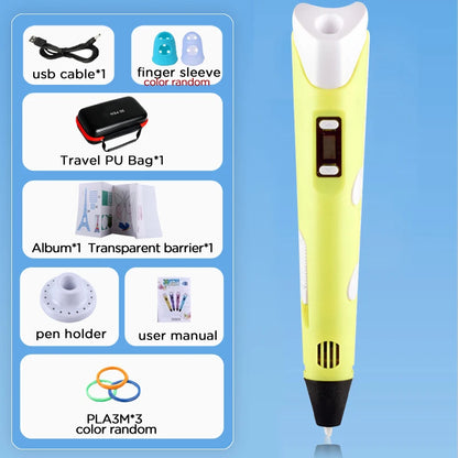 3D Pen for Kids Children 3D Drawing Printing Pen with LCD Screen Power Adapter 200M PLA Filament DIY Gift for Christmas Birthday