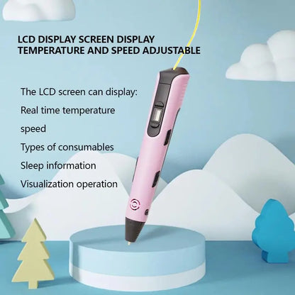 3D Pen for Children 3D Printing Pen with LED Screen 100M PLA 3M 40 Colors USB With Storage Box Christmas Birthday Gift for Kids