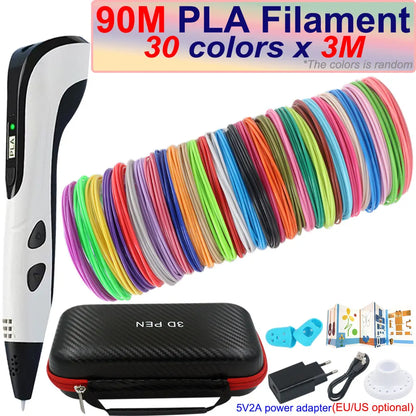 New Children's 3D Pen 3D Printing Pen with LCD Screen 200M PLA and Power Adapter Travel Case Christmas Birthday Gift for Kids