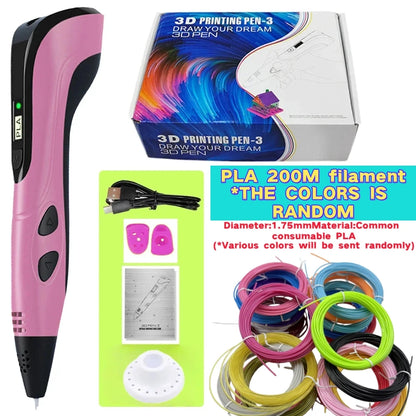 Third-Generation Super 3D Pen, with 1.75mm PLA Filament, LED Display, 3D Printing Pen, Children's Birthday or Christmas Gift