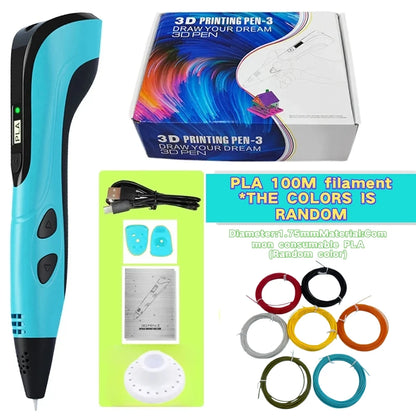 Third-Generation Super 3D Pen, with 1.75mm PLA Filament, LED Display, 3D Printing Pen, Children's Birthday or Christmas Gift
