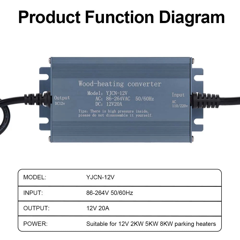 AC Power Converter Adapter 110V 220V To DC 12V 20A For Parking Heater 2KW 5KW 8KW High Power Supply With European Standard Plug