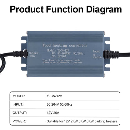 AC Power Converter Adapter 110V 220V To DC 12V 20A For Parking Heater 2KW 5KW 8KW High Power Supply With European Standard Plug