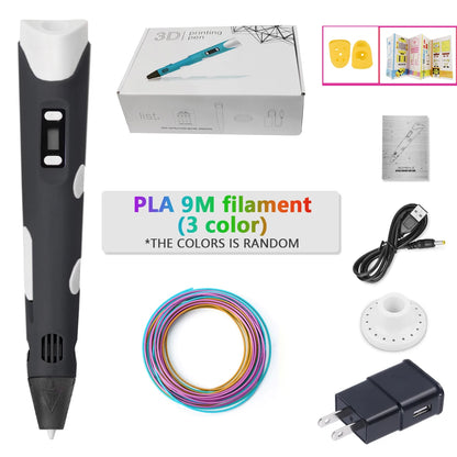 3D Pen Adjustable Spinning Speed For Children 3D Drawing Printing Pens with LCD Screen PLA 1.75mm Filament Toys For Kid DIY Gift