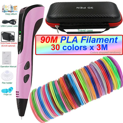 2026 New 3D Printing Pen 3D Pen for Children with Power Adapter 200M PLA Filament Travel Case Birthday Christmas Gift for Kids