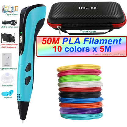 2026 New 3D Printing Pen 3D Pen for Children with Power Adapter 200M PLA Filament Travel Case Birthday Christmas Gift for Kids