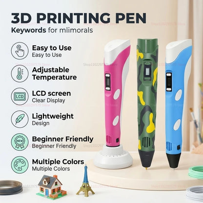 High-Temperature 3D Printing Pen with9M PLA Filament Creative Graffiti Drawing Toy Pen for Ages 8+ Ideal Christmas Birthday Gift