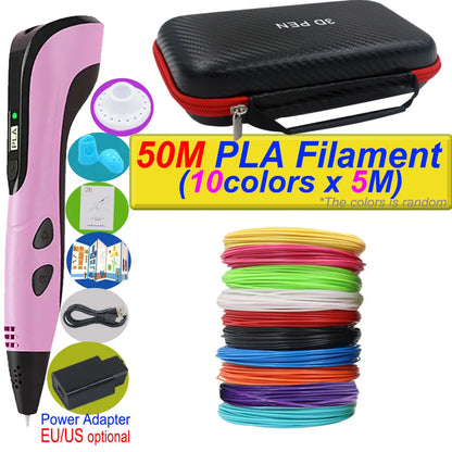2026 New 3D Printing Pen DIY Three-dimensional Painting Children Toys With LCD Screen Power Adapter 200M PLA Filament Toys Gift
