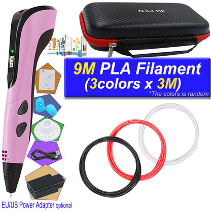 2026 3D Pen Set for Children 3D Printing Pen with LED Screen 200M PLA Power Adapter Travel Box Christmas Birthday Gift for Kids