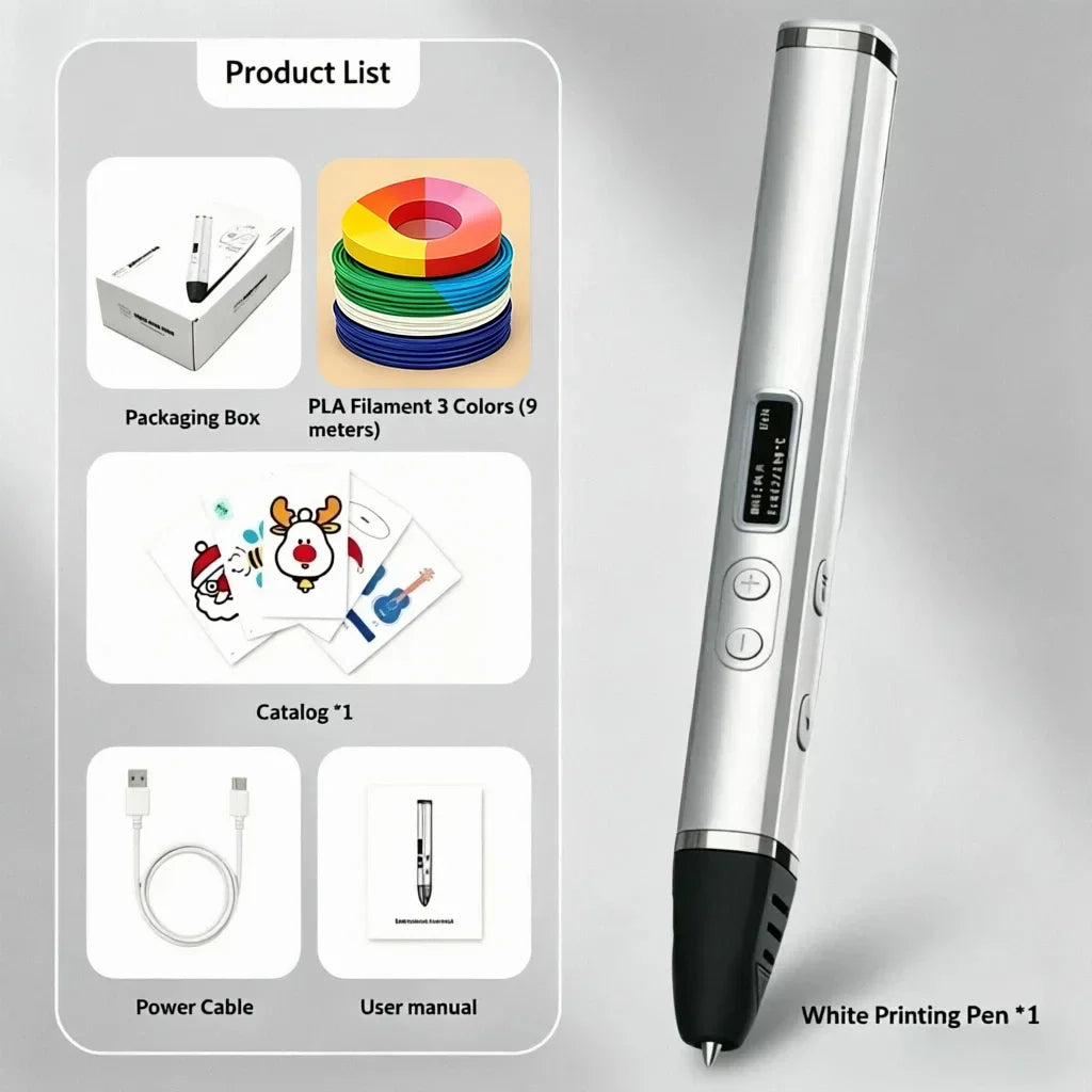 Professional 3D Printing Pen with OLED Screen Intelligent AI Chip 3 Gears Adjustable Ceramic Nozzle Support PLA/ABS 1.75mm