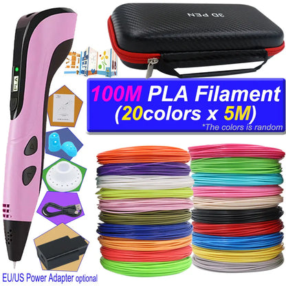 2026 3D Pen Set for Children 3D Printing Pen with LED Screen 200M PLA Power Adapter Travel Box Christmas Birthday Gift for Kids