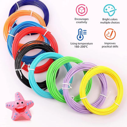 3D Pen PLA Filament 1.75mm 12 Colors 9M 18M 36M 3D Printing Pen Refills Safety No Pollution Stereoscopic Modeling 3D Printer Pen