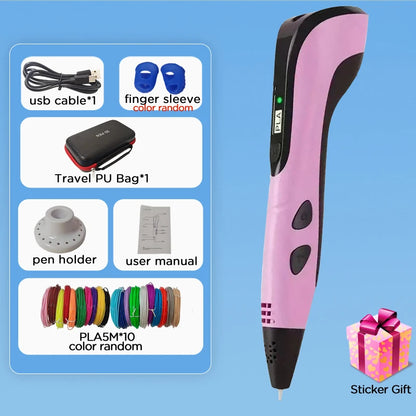 3D Printing Pen Children DIY Drawing Pen LED Screen Power Supply Adapter Travel Carry Box 100M PLA Birthday Christmas Gift Kids