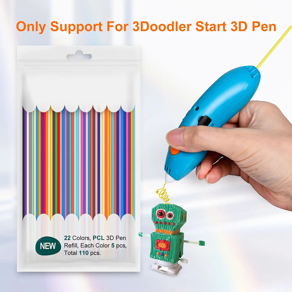 110/160PCS 32 Colors 3D Pen Filament Refills Compatible with 3Doodler Start+ 2.5mm 3D Printer Doodler Pen Refill Packs