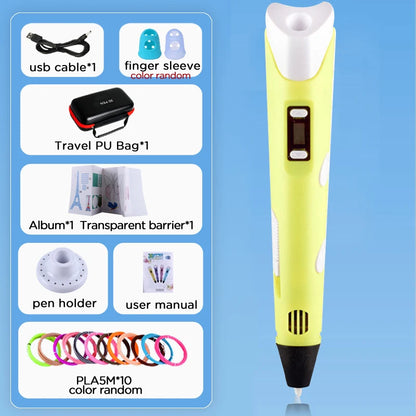 3D Pen for Kids Children 3D Drawing Printing Pen with LCD Screen Power Adapter 200M PLA Filament DIY Gift for Christmas Birthday