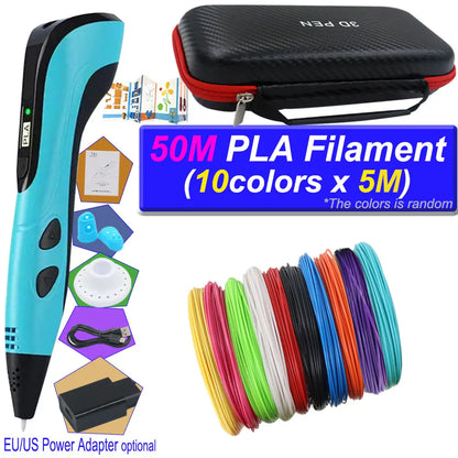 2026 3D Pen Set for Children 3D Printing Pen with LED Screen 200M PLA Power Adapter Travel Box Christmas Birthday Gift for Kids