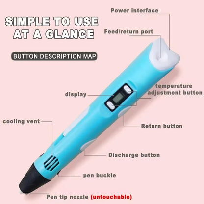 Electronic 3D Printing Pen Intelligent DIY Three-Dimensional Graffiti Pen, Equipped with 9M PLA Consumables for Birthday Gift