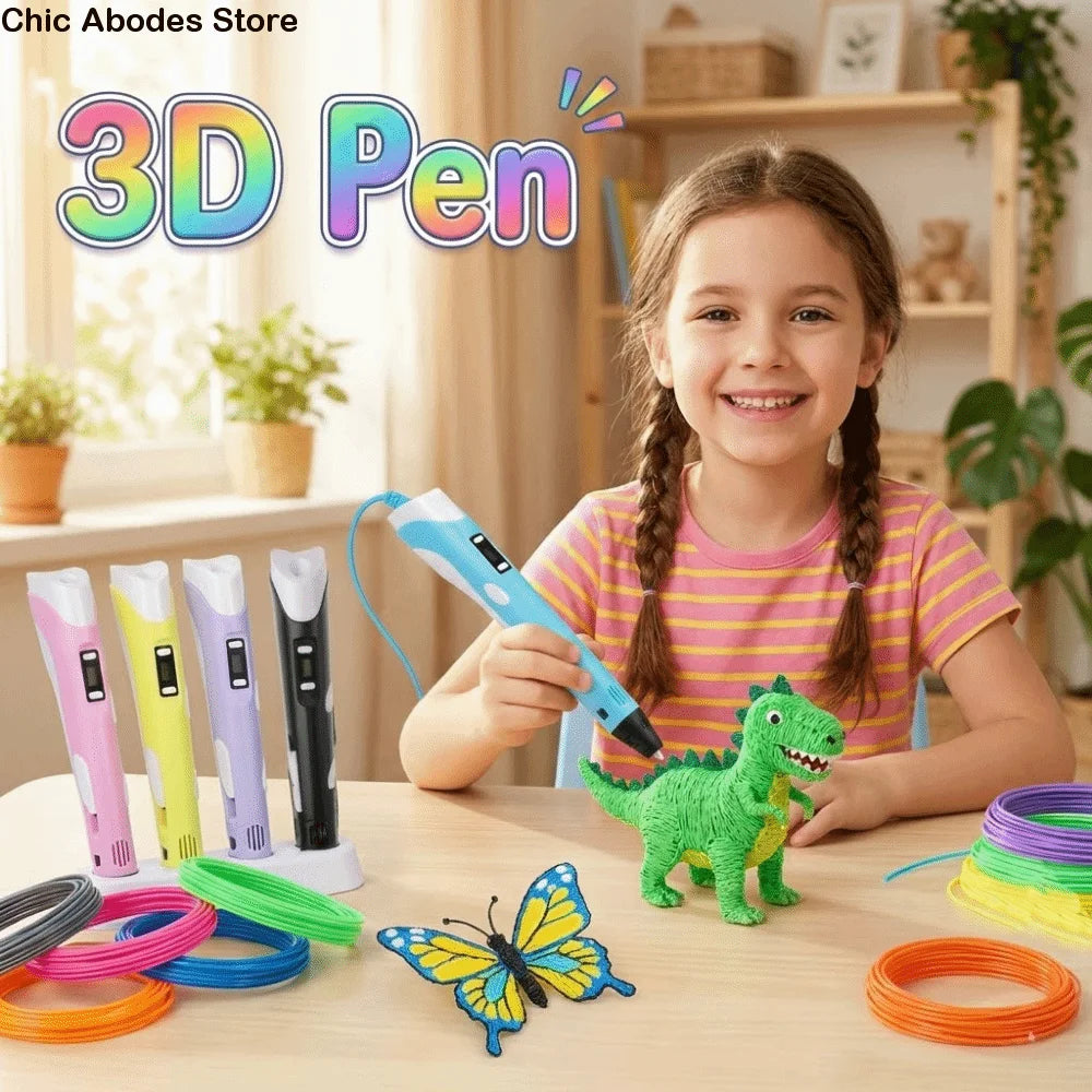 USB 3D Printing Pen Adjustable Speed LED Display DIY Drawing Pens Safe Painting with PLA Filament 3D Graffiti Drawing Tool