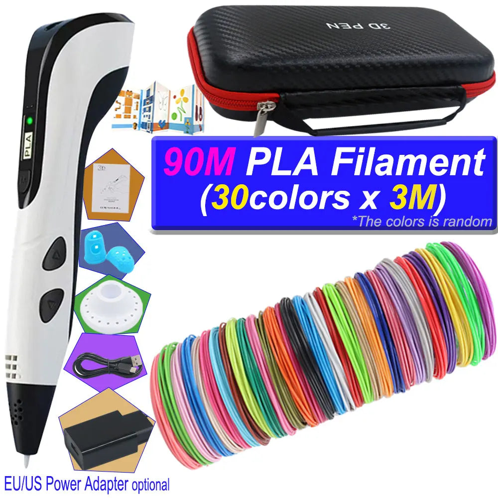 2026 3D Pen Set for Children 3D Printing Pen with LED Screen 200M PLA Power Adapter Travel Box Christmas Birthday Gift for Kids