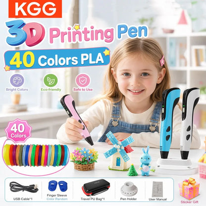 3D Printing Pen Children DIY Drawing Pen LED Screen Power Supply Adapter Travel Carry Box 100M PLA Birthday Christmas Gift Kids