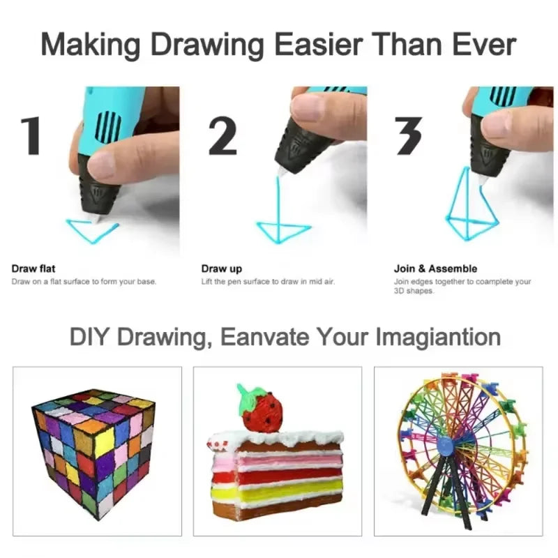3D Printing Pen, High Temperature 3D Pen, DIY Drawing Pen Gift for Kids Students