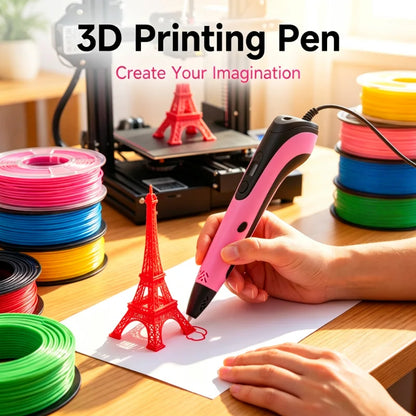 New Digital Display 3D Printing Pen Set Three Colors Optional Creative 3D Drawing Pen Kit Multicolor PLA Material for Handcraft