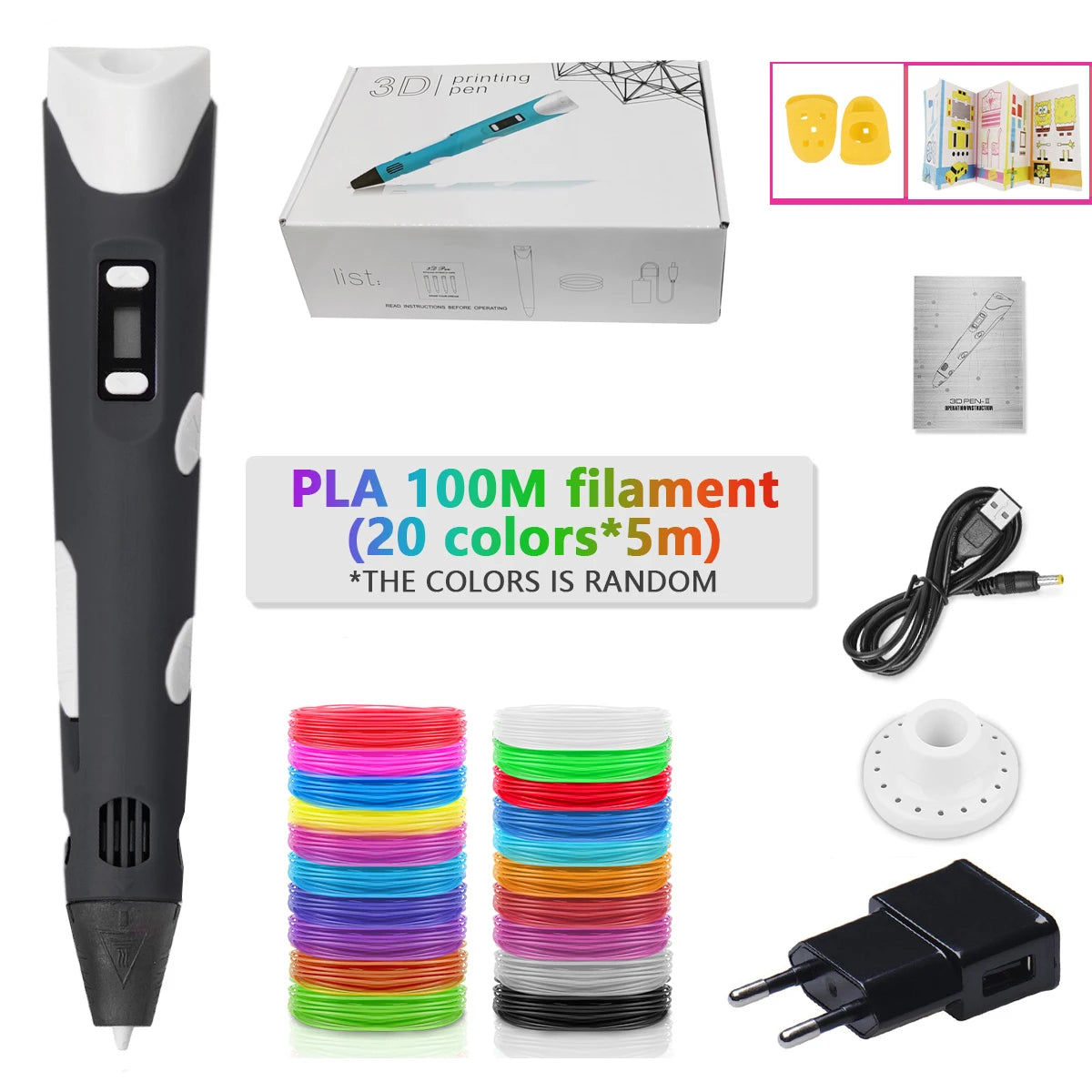3D Pen Adjustable Spinning Speed For Children 3D Drawing Printing Pens with LCD Screen PLA 1.75mm Filament Toys For Kid DIY Gift