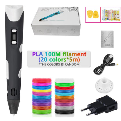 3D Pen Adjustable Spinning Speed For Children 3D Drawing Printing Pens with LCD Screen PLA 1.75mm Filament Toys For Kid DIY Gift