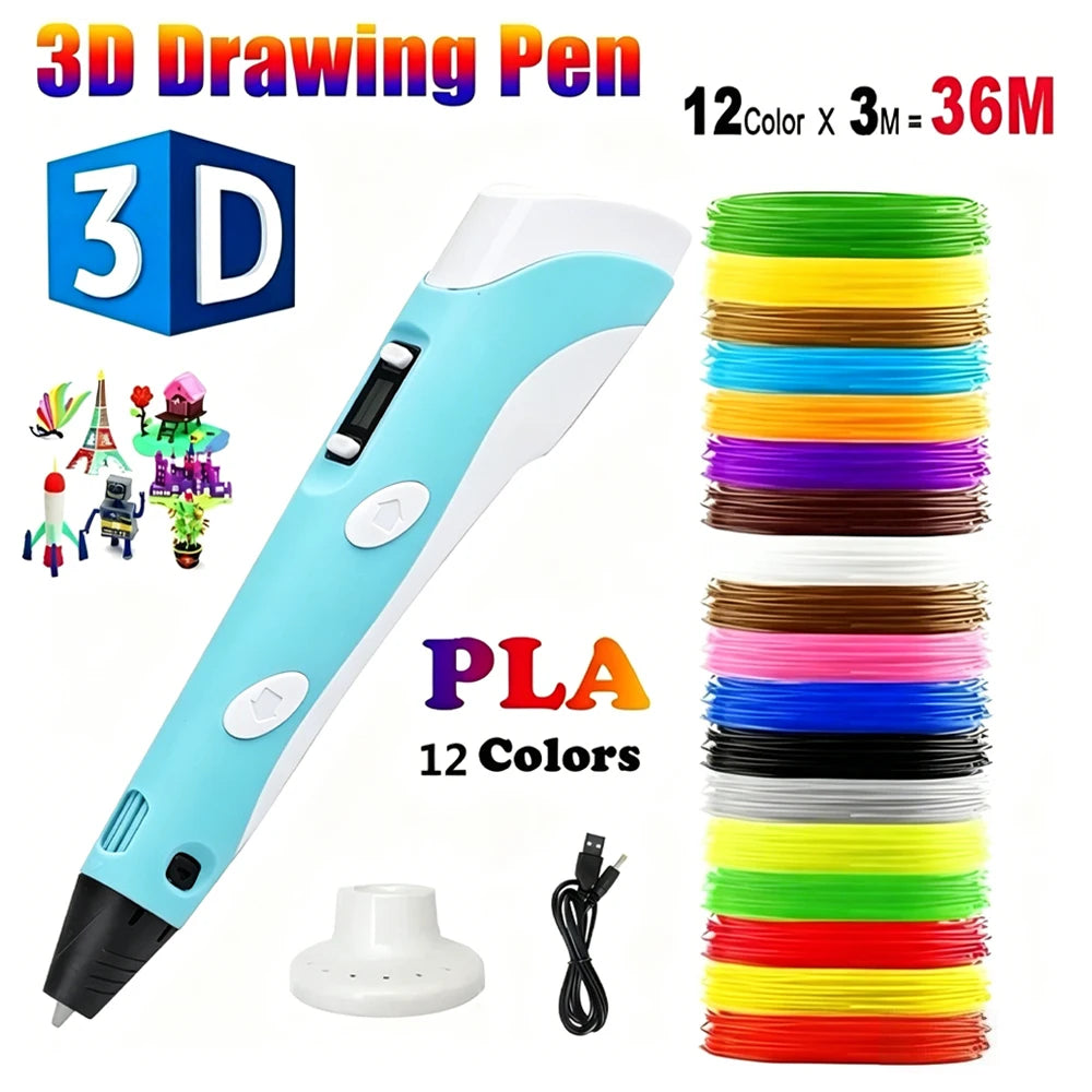 3D Pen For Children 3D Printing Drawing Pen DIY Funny Set for Kids Chidren Birthday Chrismas Creative Gift with PLA Filament