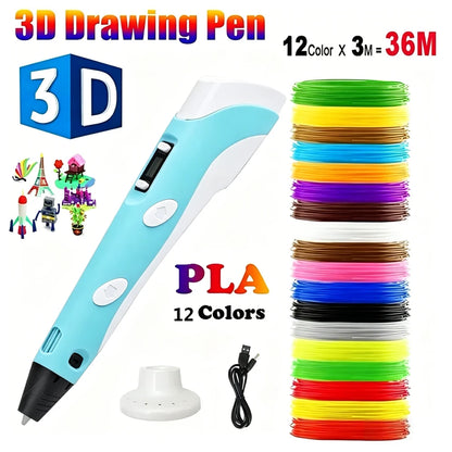 3D Pen For Children 3D Printing Drawing Pen DIY Funny Set for Kids Chidren Birthday Chrismas Creative Gift with PLA Filament