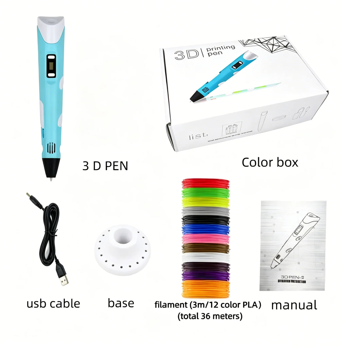 Electronic 3D Printing Pen Intelligent DIY Three-Dimensional Graffiti Pen, Equipped with 9M PLA Consumables for Birthday Gift