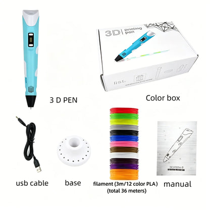 Electronic 3D Printing Pen Intelligent DIY Three-Dimensional Graffiti Pen, Equipped with 9M PLA Consumables for Birthday Gift