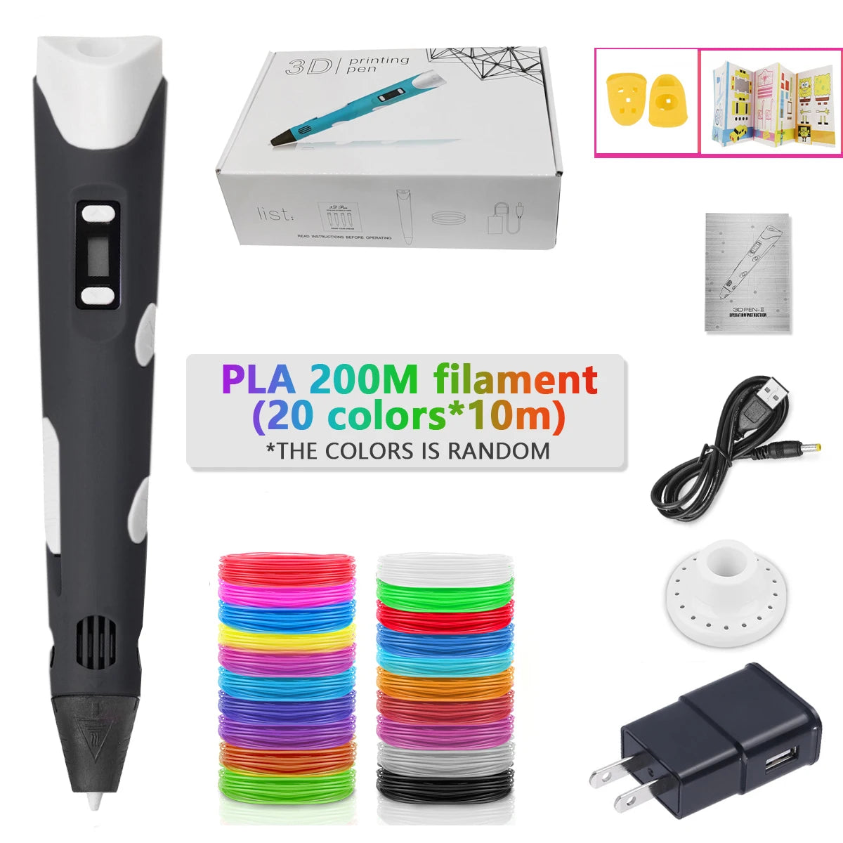 3D Pen Adjustable Spinning Speed For Children 3D Drawing Printing Pens with LCD Screen PLA 1.75mm Filament Toys For Kid DIY Gift