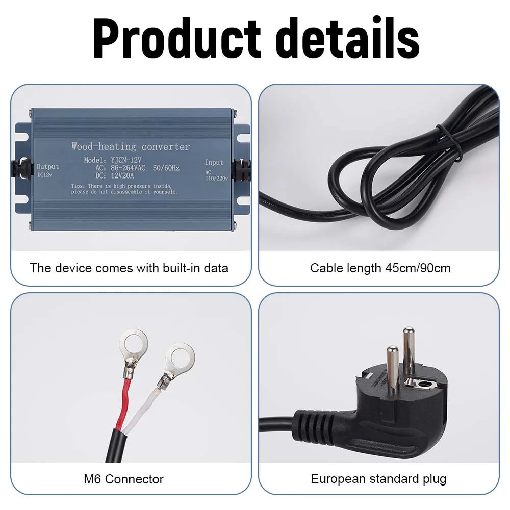 AC Power Converter Adapter 110V 220V To DC 12V 20A For Parking Heater 2KW 5KW 8KW High Power Supply With European Standard Plug